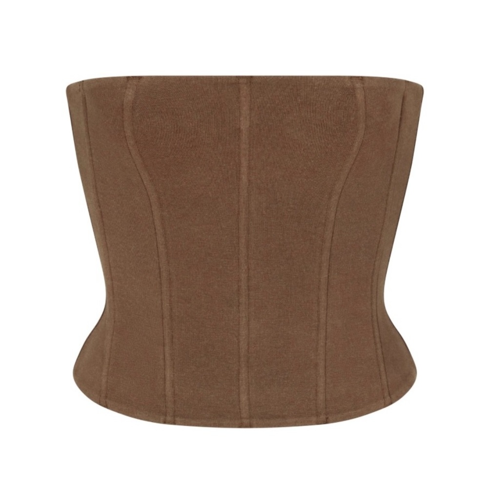 SKIMS OUTDOOR BASICS CORSET IN COCOA.
